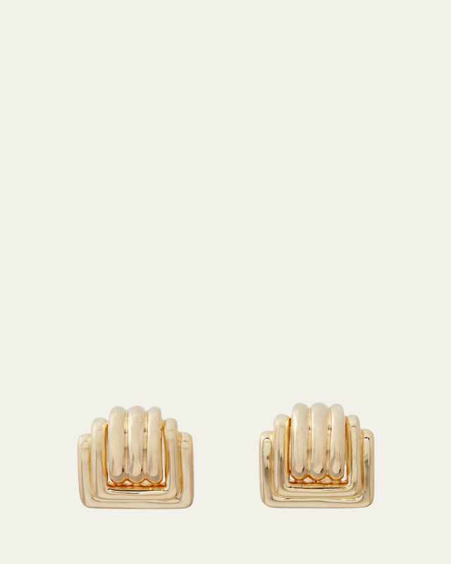 18K Yellow Gold Square Clip On Earrings